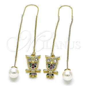 Arete Violador 02.210.0812.1 Oro Laminado, Diseño de Búho, con Multicolor and Blanca Micro Pave, Pulido, Tono Dorado