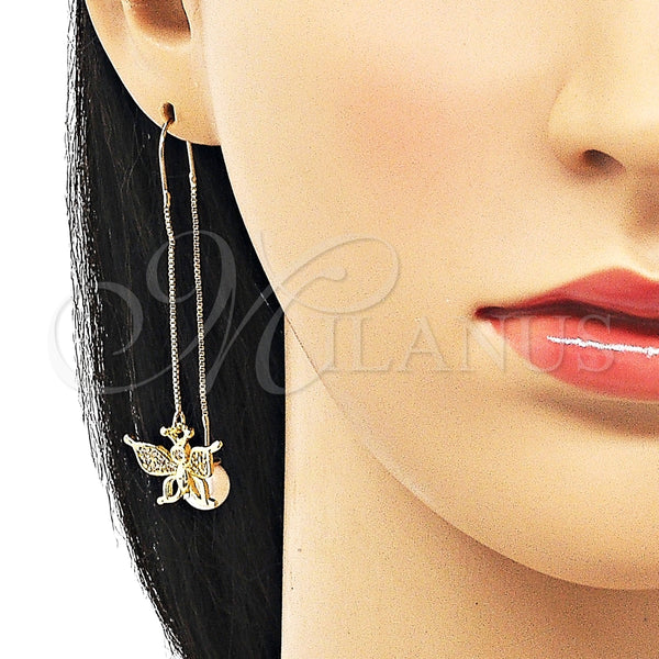 Arete Violador 02.210.0814 Oro Laminado, Diseño de Mariposa, con Blanca Micro Pave, Pulido, Tono Dorado