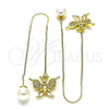 Arete Violador 02.210.0814 Oro Laminado, Diseño de Mariposa, con Blanca Micro Pave, Pulido, Tono Dorado