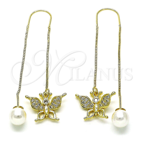 Arete Violador 02.210.0814 Oro Laminado, Diseño de Mariposa, con Blanca Micro Pave, Pulido, Tono Dorado