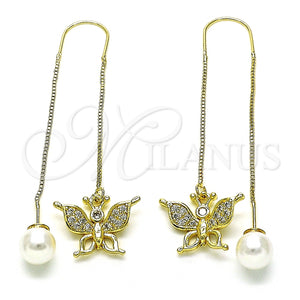 Arete Violador 02.210.0814 Oro Laminado, Diseño de Mariposa, con Blanca Micro Pave, Pulido, Tono Dorado