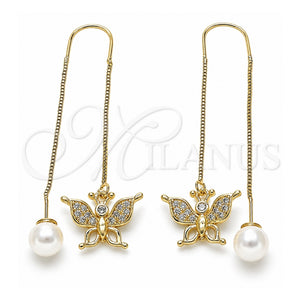 Arete Violador 02.210.0814 Oro Laminado, Diseño de Mariposa, con Micro Pave Blanca, Pulido, Tono Dorado