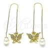 Arete Violador 02.210.0814 Oro Laminado, Diseño de Mariposa, con Blanca Micro Pave, Pulido, Tono Dorado