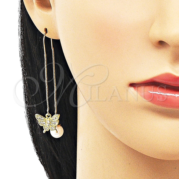 Arete Violador 02.210.0815 Oro Laminado, Diseño de Mariposa, con Blanca Micro Pave, Pulido, Tono Dorado