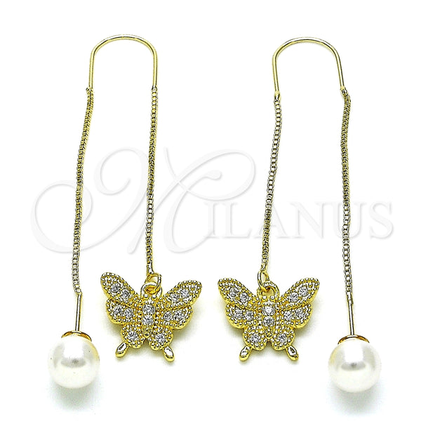 Arete Violador 02.210.0815 Oro Laminado, Diseño de Mariposa, con Blanca Micro Pave, Pulido, Tono Dorado