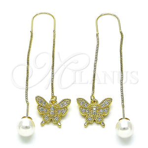 Arete Violador 02.210.0815 Oro Laminado, Diseño de Mariposa, con Blanca Micro Pave, Pulido, Tono Dorado