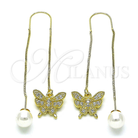 Arete Violador 02.210.0815 Oro Laminado, Diseño de Mariposa, con Blanca Micro Pave, Pulido, Tono Dorado
