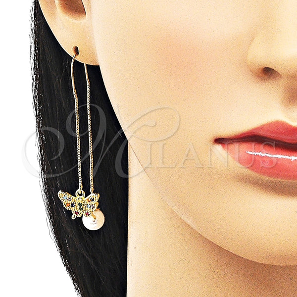 Arete Violador 02.210.0815.1 Oro Laminado, Diseño de Mariposa, con Multicolor Micro Pave, Pulido, Tono Dorado