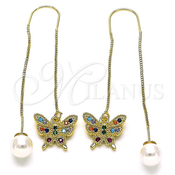 Arete Violador 02.210.0815.1 Oro Laminado, Diseño de Mariposa, con Multicolor Micro Pave, Pulido, Tono Dorado