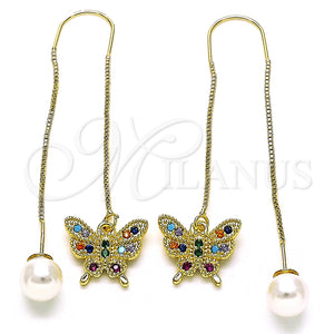 Arete Violador 02.210.0815.1 Oro Laminado, Diseño de Mariposa, con Multicolor Micro Pave, Pulido, Tono Dorado