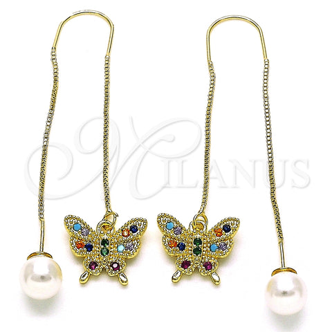Arete Violador 02.210.0815.1 Oro Laminado, Diseño de Mariposa, con Multicolor Micro Pave, Pulido, Tono Dorado