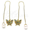 Arete Violador 02.210.0815.1 Oro Laminado, Diseño de Mariposa, con Multicolor Micro Pave, Pulido, Tono Dorado