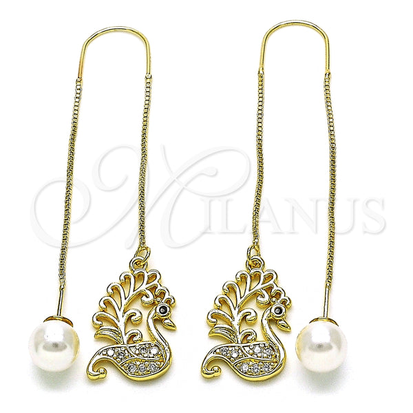 Arete Violador 02.210.0816 Oro Laminado, Diseño de Cisne, con Blanca and Negro Micro Pave, Pulido, Tono Dorado