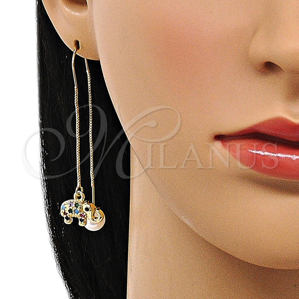 Arete Violador 02.210.0817 Oro Laminado, Diseño de Elefante, con Multicolor and Negro Micro Pave, Pulido, Tono Dorado