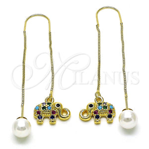Arete Violador 02.210.0817 Oro Laminado, Diseño de Elefante, con Multicolor and Negro Micro Pave, Pulido, Tono Dorado