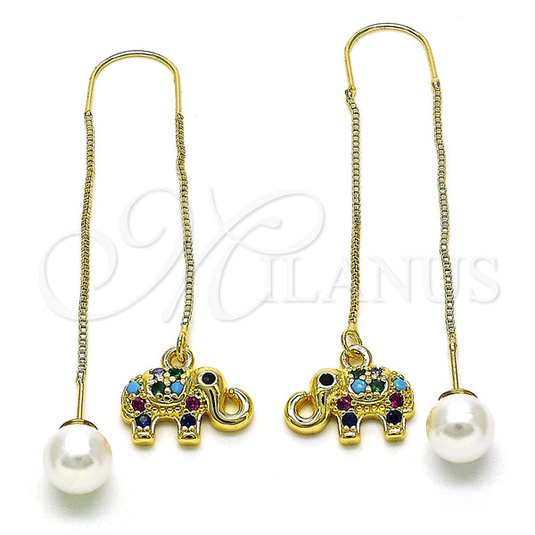 Arete Violador 02.210.0817 Oro Laminado, Diseño de Elefante, con Multicolor and Negro Micro Pave, Pulido, Tono Dorado