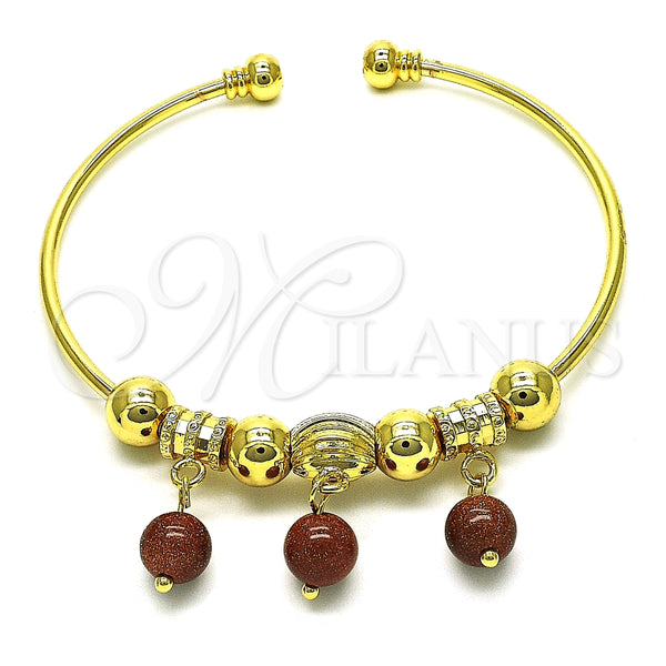 Aro Individual 07.93.0016 Oro Laminado, con Onix Negro Goldstone Venturina, Pulido, Tono Dorado (02 MM Thickness, One size fits all)