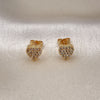 Arete Dormilona 02.344.0153 Oro Laminado, Diseño de Corazón, con Blanca Micro Pave, Pulido, Tono Dorado