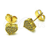 Arete Dormilona 02.344.0153 Oro Laminado, Diseño de Corazón, con Blanca Micro Pave, Pulido, Tono Dorado