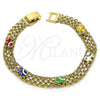Pulsera Elegante 03.213.0156.1.07 Oro Laminado, Diseño de Elefante y Bismarco, Esmaltado Multicolor, Tono Dorado (07 MM Thickness, 7 Inches Length)