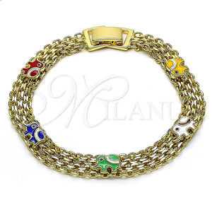 Pulsera Elegante 03.213.0156.1.07 Oro Laminado, Diseño de Elefante y Bismarco, Esmaltado Multicolor, Tono Dorado (07 MM Thickness, 7 Inches Length)