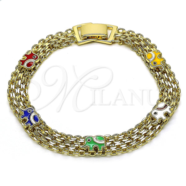Pulsera Elegante 03.213.0156.1.07 Oro Laminado, Diseño de Elefante y Bismarco, Esmaltado Multicolor, Tono Dorado (07 MM Thickness, 7 Inches Length)