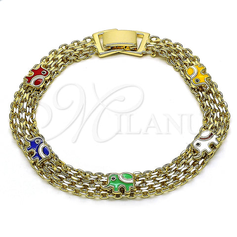 Pulsera Elegante 03.213.0156.1.07 Oro Laminado, Diseño de Elefante y Bismarco, Esmaltado Multicolor, Tono Dorado (07 MM Thickness, 7 Inches Length)