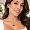 Juego de Arete y Dije de Adulto 10.199.0086.6 Oro Laminado, Diseño de Flor y Cluster, con Zirconia Cubica Negro y Blanca, Pulido, Tono Dorado