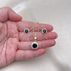 Juego de Arete y Dije de Adulto 10.199.0086.6 Oro Laminado, Diseño de Flor y Cluster, con Zirconia Cubica Negro y Blanca, Pulido, Tono Dorado