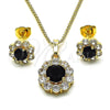 Juego de Arete y Dije de Adulto 10.199.0086.6 Oro Laminado, Diseño de Flor y Cluster, con Zirconia Cubica Negro y Blanca, Pulido, Tono Dorado