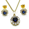 Juego de Arete y Dije de Adulto 10.199.0086.10 Oro Laminado, Diseño de Flor y Cluster, con Zafiro Azul and Blanca Zirconia Cubica, Pulido, Tono Dorado