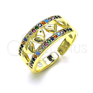 Anillo Multi Piedra 01.210.0115.1 Oro Laminado, Diseño de Corazón, con Multicolor Micro Pave, Pulido, Tono Dorado (One size fits all)