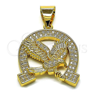 Dije Elegante 05.342.0101.1 Oro Laminado, Diseño de Águila, con Blanca Micro Pave, Pulido, Tono Dorado