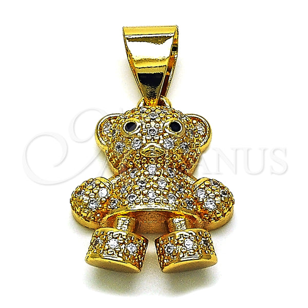 Dije Elegante 05.342.0102 Oro Laminado, Diseño de Osito, con Blanca and Negro Micro Pave, Pulido, Tono Dorado