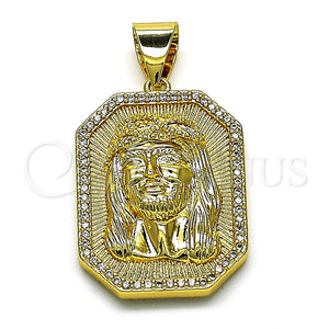 Dije Religioso 05.342.0110 Oro Laminado, Diseño de Jesus, con Blanca Micro Pave, Pulido, Tono Dorado