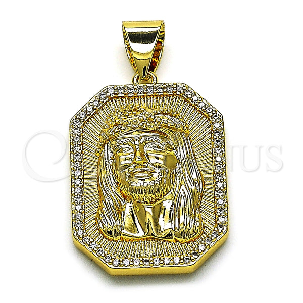 Dije Religioso 05.342.0110 Oro Laminado, Diseño de Jesus, con Blanca Micro Pave, Pulido, Tono Dorado