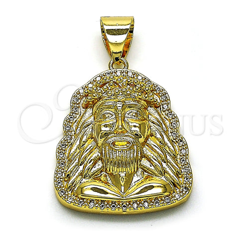 Dije Religioso 05.342.0111 Oro Laminado, Diseño de Jesus, con Blanca Micro Pave, Pulido, Tono Dorado