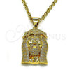 Dije Religioso 05.342.0113 Oro Laminado, Diseño de Jesus, con Blanca Micro Pave, Pulido, Tono Dorado