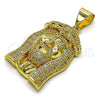 Dije Religioso 05.342.0113 Oro Laminado, Diseño de Jesus, con Blanca Micro Pave, Pulido, Tono Dorado