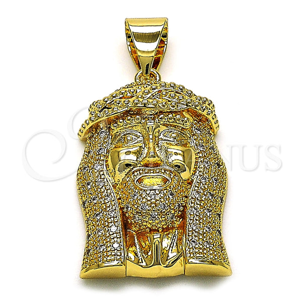 Dije Religioso 05.342.0113 Oro Laminado, Diseño de Jesus, con Blanca Micro Pave, Pulido, Tono Dorado
