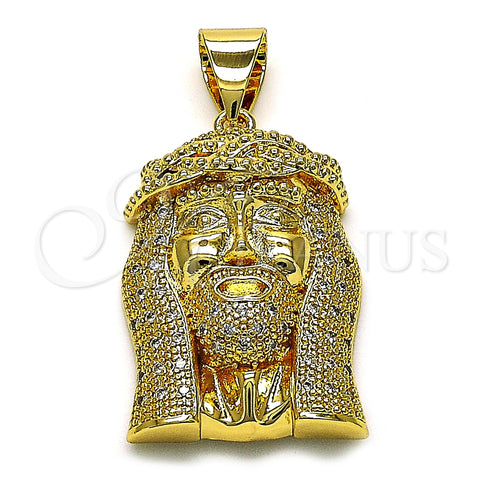 Dije Religioso 05.342.0113 Oro Laminado, Diseño de Jesus, con Blanca Micro Pave, Pulido, Tono Dorado