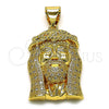 Dije Religioso 05.342.0113 Oro Laminado, Diseño de Jesus, con Blanca Micro Pave, Pulido, Tono Dorado