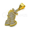 Dije Religioso 05.342.0125 Oro Laminado, Diseño de Manos de Rogacion y Cruz, con Micro Pave Blanca, Pulido, Tono Dorado