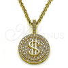 Dije Elegante 05.342.0137 Oro Laminado, Diseño de Dinero, con Blanca Micro Pave, Pulido, Tono Dorado