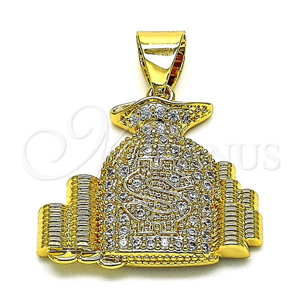 Dije Elegante 05.342.0145 Oro Laminado, Diseño de Dinero, con Blanca Micro Pave, Pulido, Tono Dorado