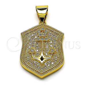 Dije Elegante 05.342.0146 Oro Laminado, Diseño de Ancla, con Blanca Micro Pave, Pulido, Tono Dorado