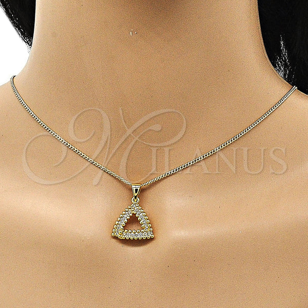 Juego de Arete y Dije de Adulto 10.342.0086 Oro Laminado, con Blanca Micro Pave, Pulido, Tono Dorado