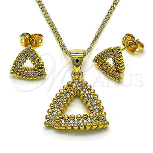Juego de Arete y Dije de Adulto 10.342.0086 Oro Laminado, con Blanca Micro Pave, Pulido, Tono Dorado