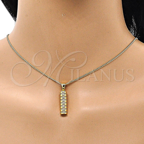 Juego de Arete y Dije de Adulto 10.342.0089 Oro Laminado, con Micro Pave Blanca, Pulido, Tono Dorado
