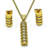 Juego de Arete y Dije de Adulto 10.342.0089 Oro Laminado, con Micro Pave Blanca, Pulido, Tono Dorado